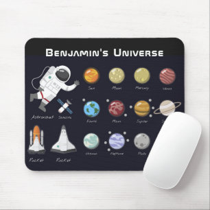 Kids Planets Astronaut Monogram Colorful Universe Mouse Mat