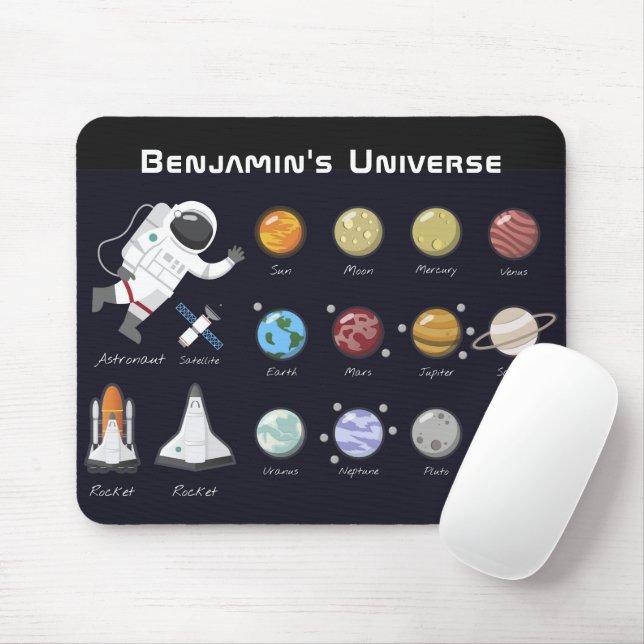 Kids Planets Astronaut Monogram Colorful Universe Mouse Mat (With Mouse)