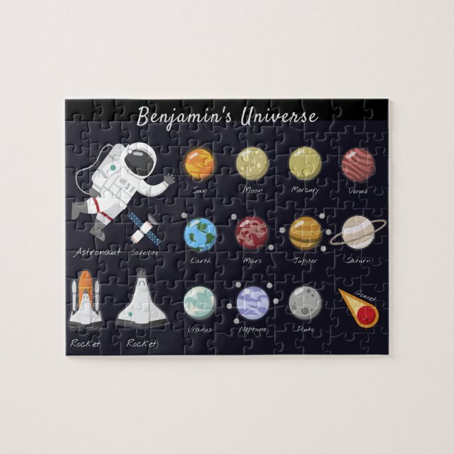 Kids Planets Astronaut Monogram Universe Jigsaw Puzzle (Horizontal)