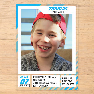 Kids Player Profile Trading Gamer Birthday Photos Acrylic Invitations