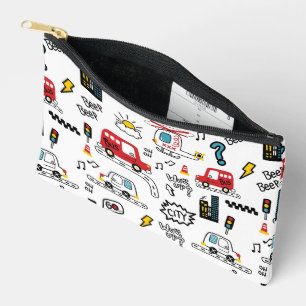 Kids Playful Transport Pattern Accessory Pouch