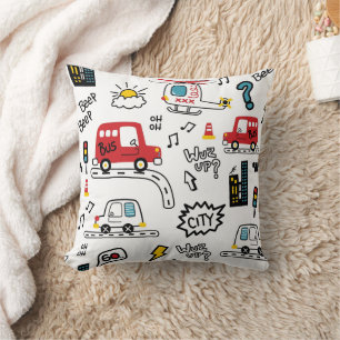 Kids Playful Transport Pattern Cushion