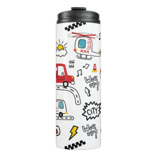 Kids Playful Transport Pattern Thermal Tumbler