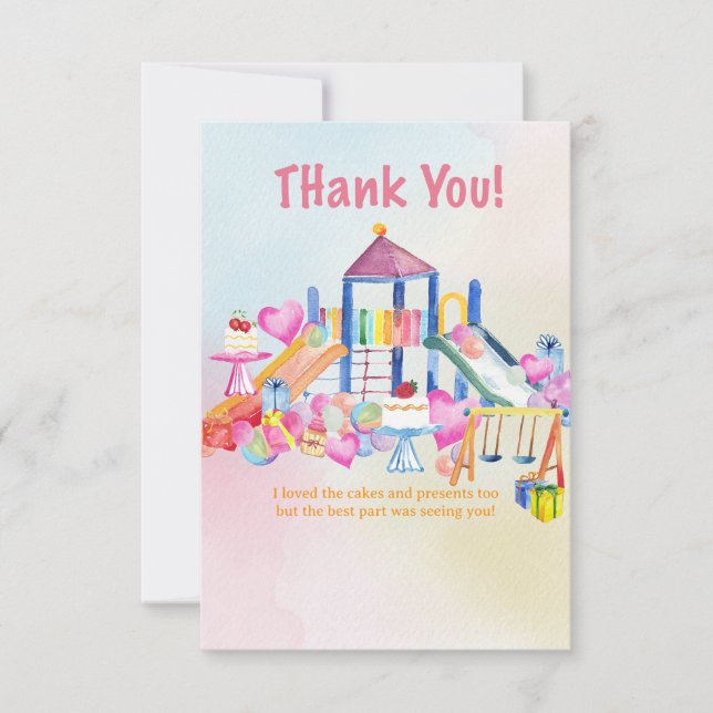 Kids Playground Birthday Thank You Card Watercolor (Front)