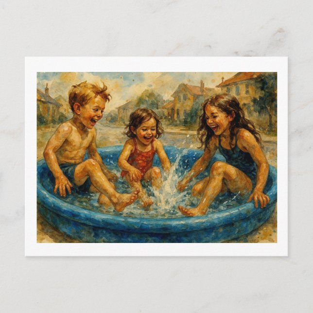 Kids Playing In A Pool,  Postcard (Front)