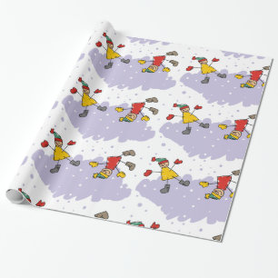 Kids Playing In Snow Wrapping Paper