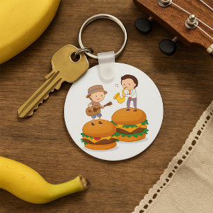 Kids Playing Music on Giant Cheeseburgers  Key Ring