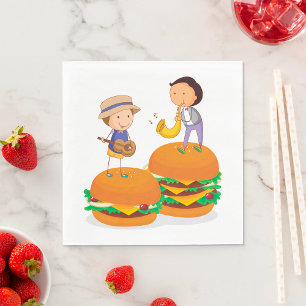 Kids Playing Music on Giant Cheeseburgers  Napkin