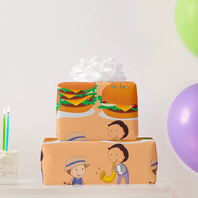 Kids Playing Music on Giant Cheeseburgers  Wrapping Paper (Creator Uploaded)