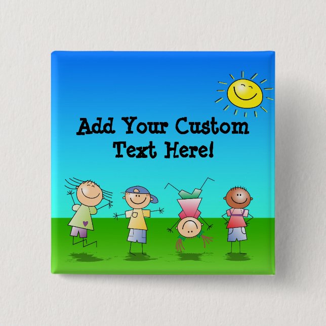 Kids Playing Outdoors on a Sunny Day 15 Cm Square Badge (Front)