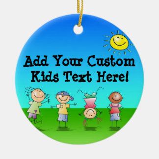 Kids Playing Outdoors on a Sunny Day Ceramic Tree Decoration