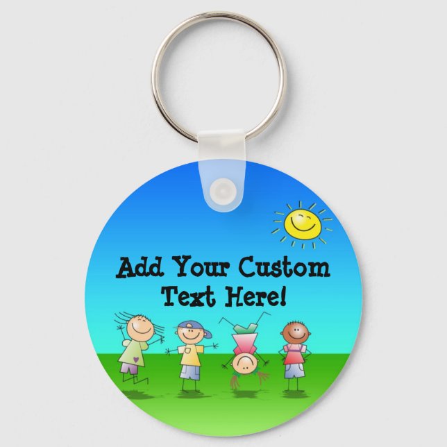 Kids Playing Outdoors on a Sunny Day Key Ring (Front)