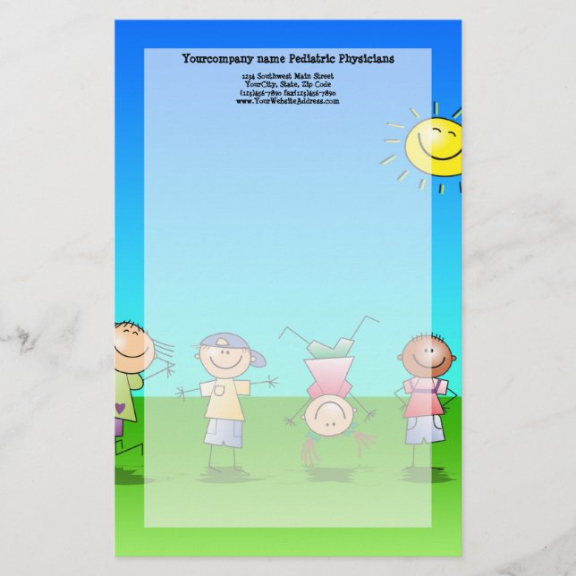 Kids Playing Outdoors on a Sunny Day Stationery (Front)
