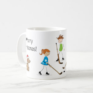 Kids Playing Pond Hockey Christmas Coffee Mug