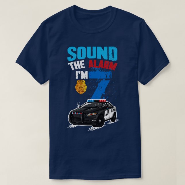 Kids Police  7th Birthday Gift Boy Sound The Alarm T-Shirt (Design Front)