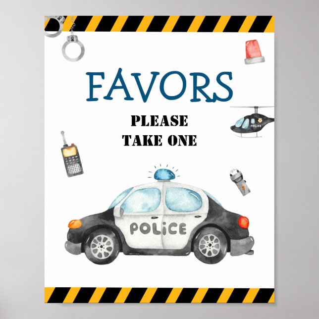 Kid's Police Birthday Party Favours Please Take On Poster (Front)