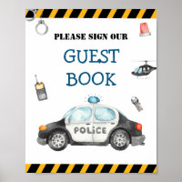 Kid's Police Birthday Party Guest Book Sign