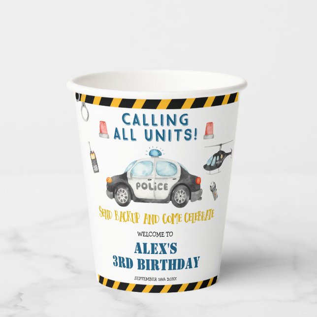 Kid's Police Birthday Party Paper Cups (Front)
