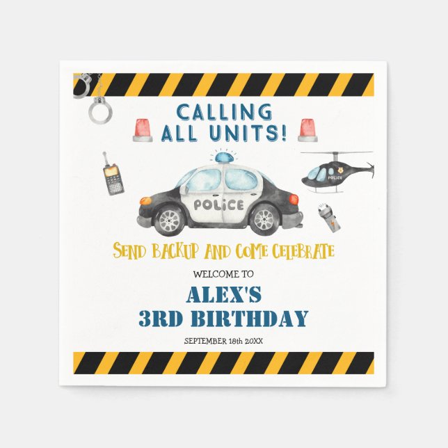 Kid's Police Birthday Party Paper Napkin (Front)