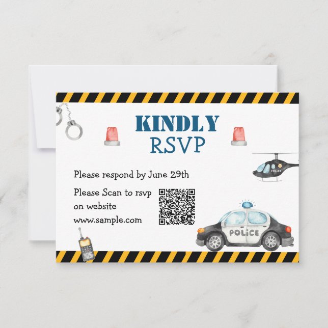 Kid's Police Birthday Party QR RSVP Card (Front)