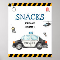 Kid's Police Birthday Party Snacks Sign