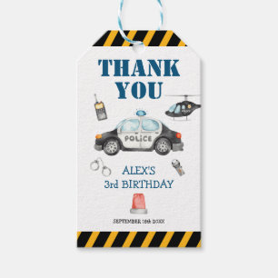 Kid's Police Birthday Party Thank You Gift Tags