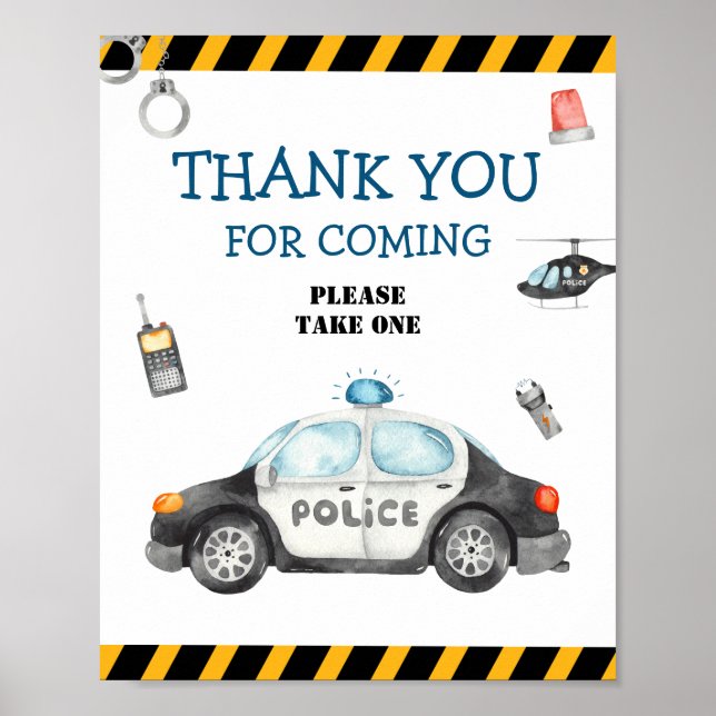 Kid's Police Birthday Party Thank You Poster (Front)