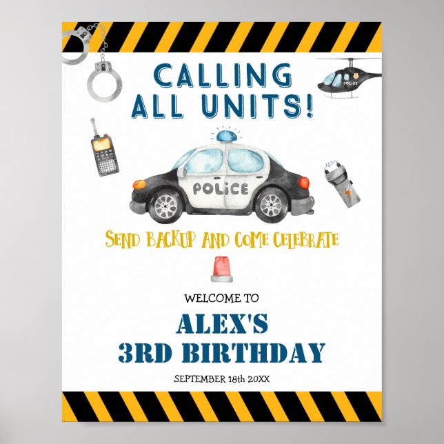 Kid's Police Birthday Party Theme Welcome Sign (Front)
