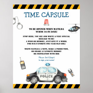 Kid's Police Birthday Party Time Capsule Game Poster