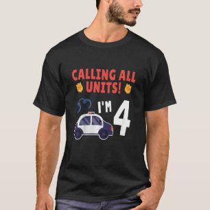 Kids Police Car 4rd Birthday 4 Years Old Birthday T-Shirt
