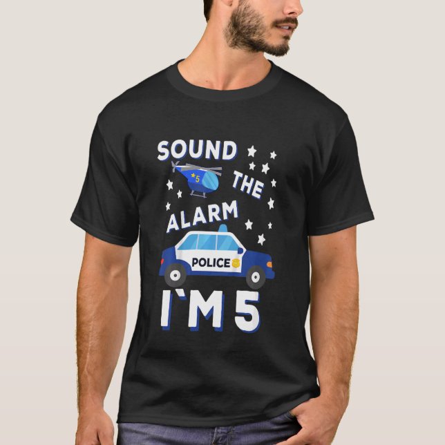 Kids Police Helicopter Sound The Alarm I'm 5 Polic T-Shirt (Front)