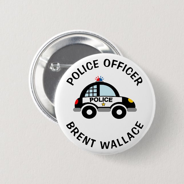 Kid's police officer name buttons with cop car (Front & Back)