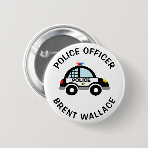 Kid's police officer name buttons with cop car