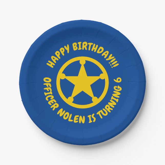 Kid's police theme Birthday party plates with star (Front)
