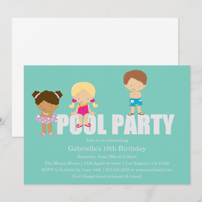 Kids Pool Party | Birthday Party Invitation (Front/Back)