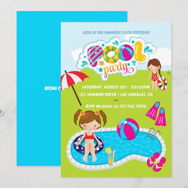 Kids Pool Party Invitation (Front/Back)