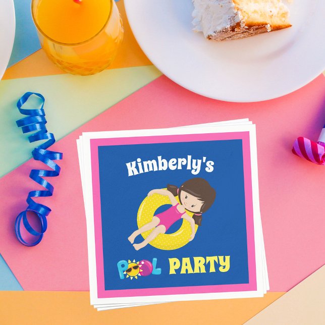 Kids Pool Party Personalised Birthday Girl Napkin (Creator Uploaded)