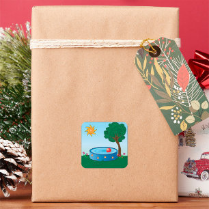 Kids Pool Under A Tree Square Sticker