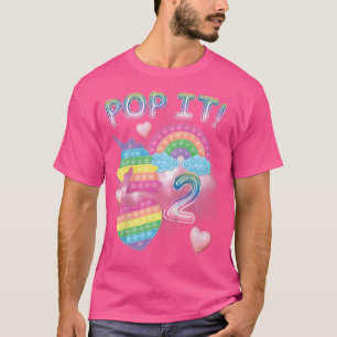 Kids Pop It 2nd Birthday Girls 2 Years Old unicorn T-Shirt