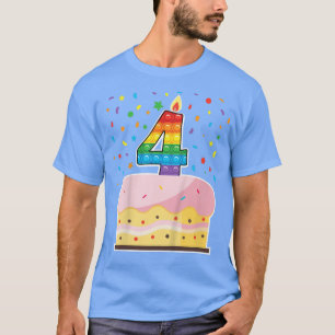 Kids Pop It 4th Birthday cake Girls Boys 4 Years O T-Shirt