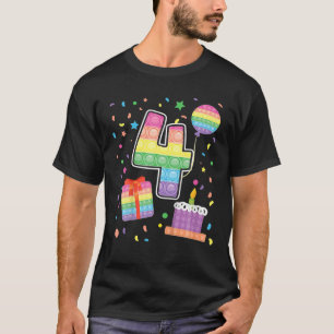 Kids Pop It 4Th Birthday Girl Boys 4 Years Old Fid T-Shirt