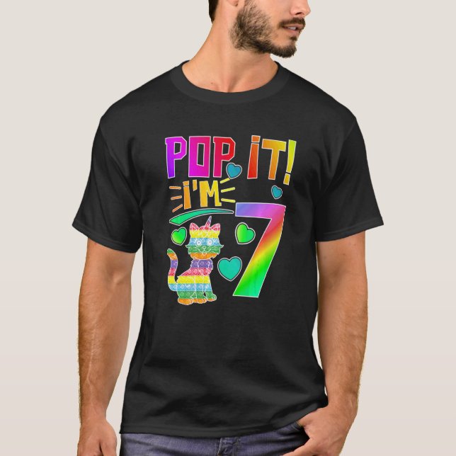 Kids Pop It 7th Birthday Girls Boys Seven Years Ol T-Shirt (Front)