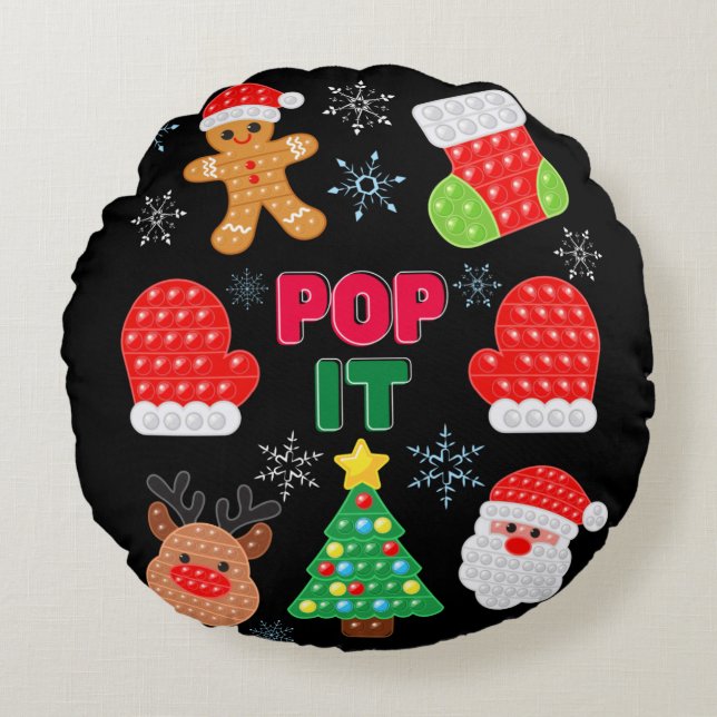 Kids Pop It Christmas Bubble Santa Reindeer   Round Cushion (Front)