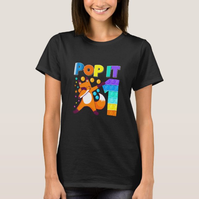 Kids Pop It Fox Happy 1th Birthday One Cute Fox   T-Shirt (Front)