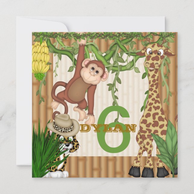 Kids POPU LAR Jungle 6th Birthday  Invitation (Front)