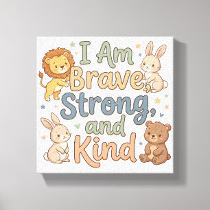 Kids Positive Affirmation Brave Strong Kind Canvas Print