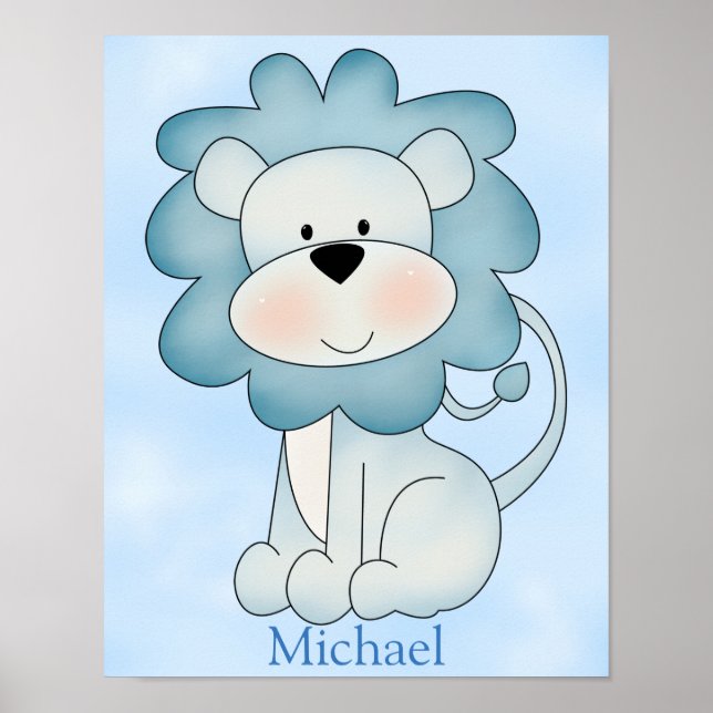 Kid's Poster Cute Blue Lion (Front)