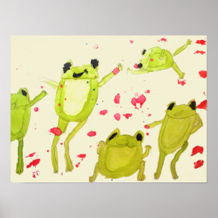 Kids poster cute frogs in watercolour