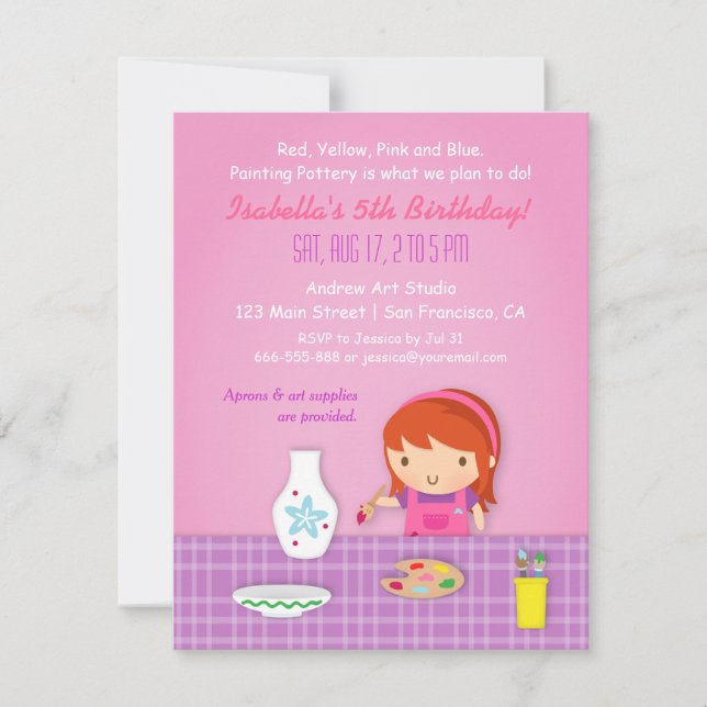 Kids Pottery Painting Arts Birthday Party Invitation (Front)