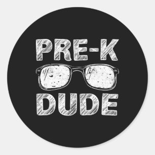 Kids Pre-K Dude First Day of Preschool Gift Back t Classic Round Sticker